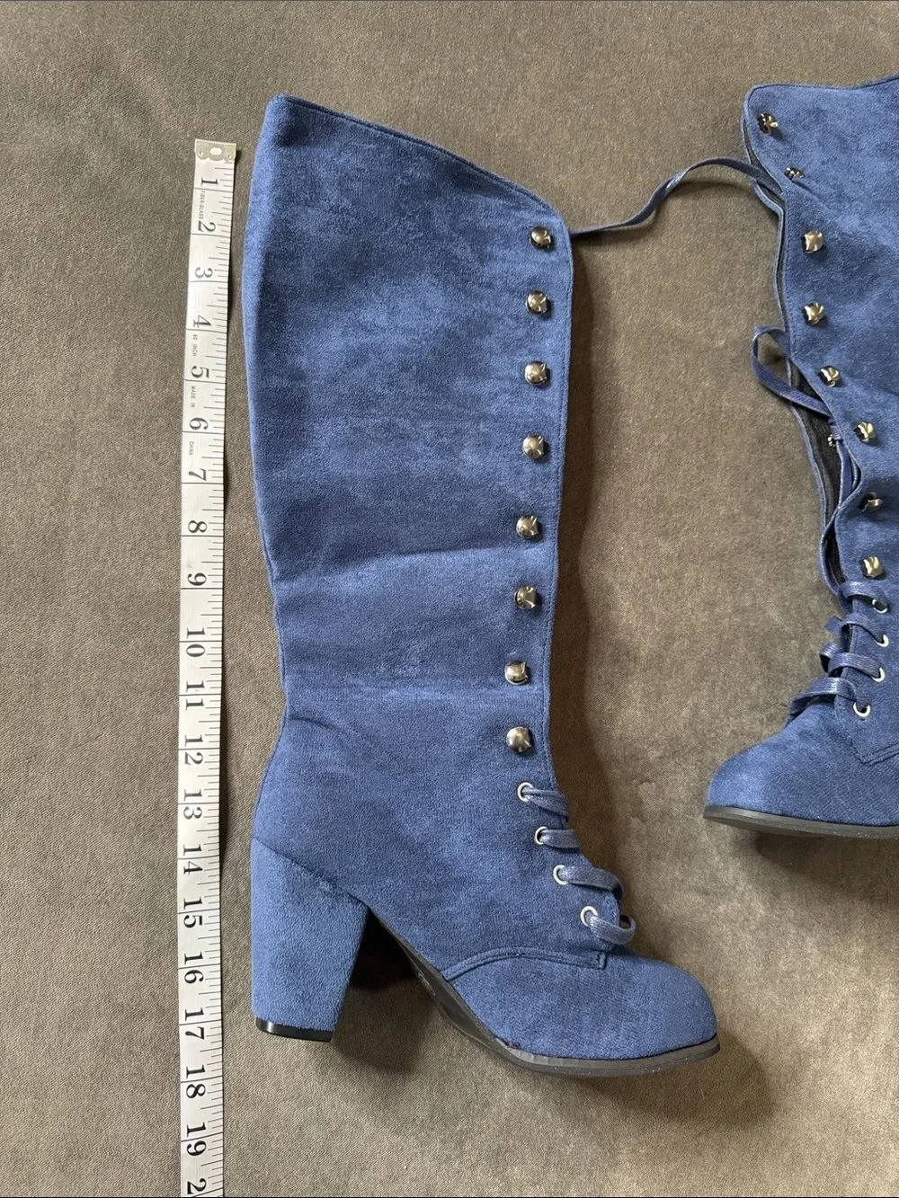 Tall Blue Faux Suede Lace-Up Women’s Boots Size 7 (38) NEW